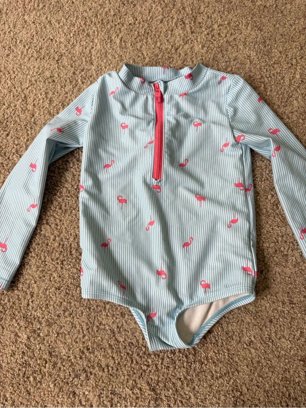Carters Just One You Girls Swimsuit Size 4T One Piece Rash Guard Flamingos